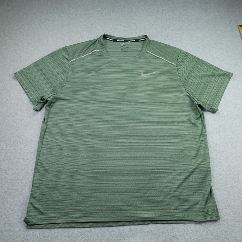 Nike T Shirt Mens 2XL Green Dri-Fit Miler Running Short Sleeve